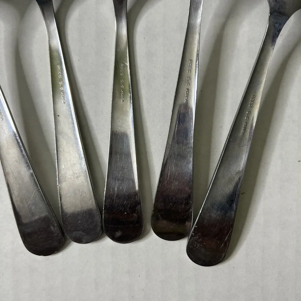 Rocco Spoon Set Of 5 Lot tablespoon? size FLAWED-ALL Damaged and Discolored Worn